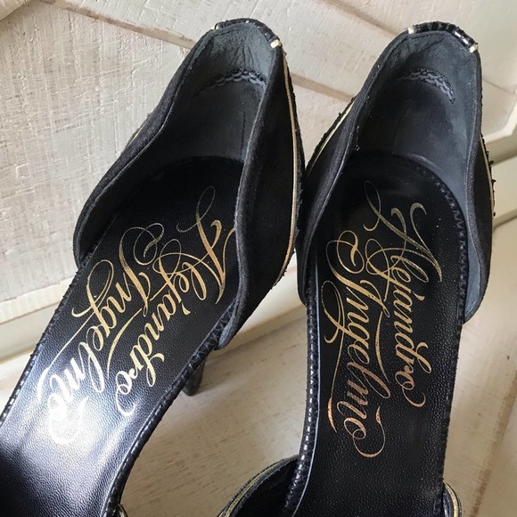ALEJANDRO INGELMO Rita Heels In Black Suede with Gold accents (size 7.5) - Picture 2 of 10